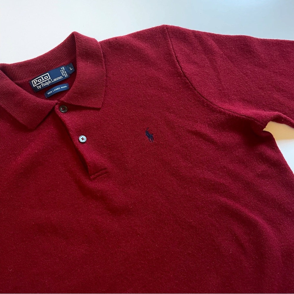 Polo by Ralph Lauren Lambs Wool Red Collared Sweater | Large